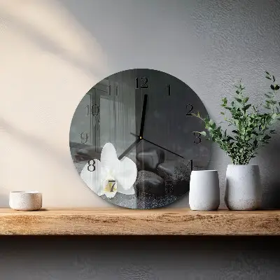 Ronde glas klok Bloem en stenen