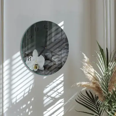 Ronde glas klok Bloem en stenen