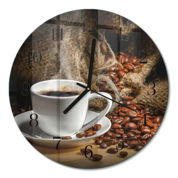 Ronde glazen wandklok Koffie