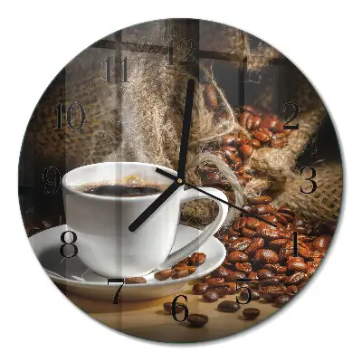 Ronde glazen wandklok Koffie