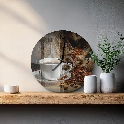 Ronde glazen wandklok Koffie
