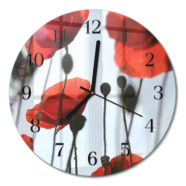 Wandklok glas decoratie rond Papaver