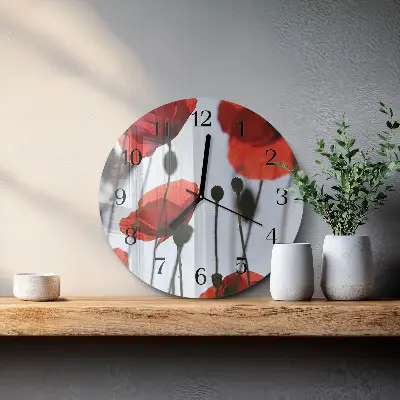 Wandklok glas decoratie rond Papaver