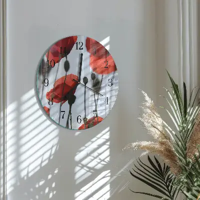 Wandklok glas decoratie rond Papaver