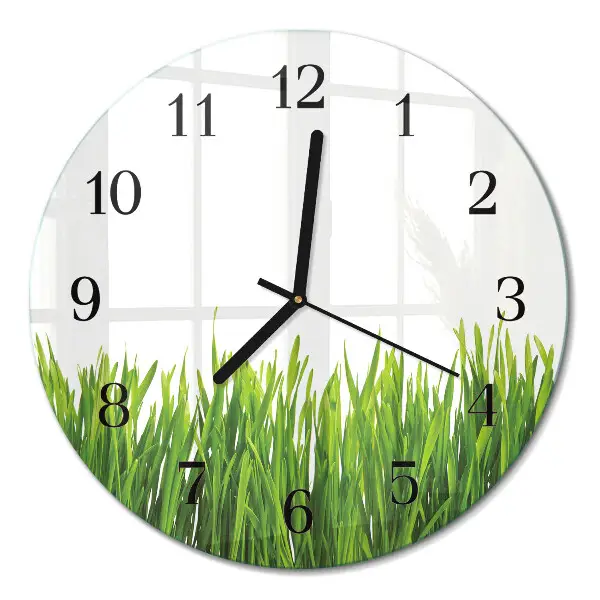 Ronde glazen wandklok Gras
