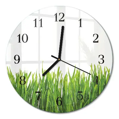 Ronde glazen wandklok Gras