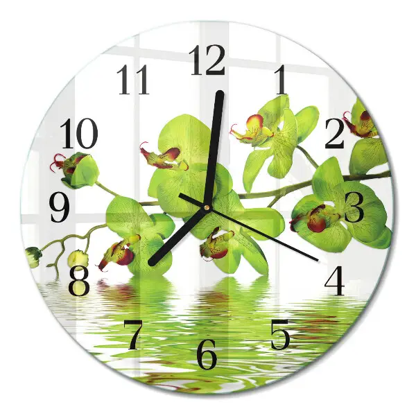 Ronde glas klok Orchidee
