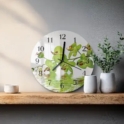 Ronde glas klok Orchidee