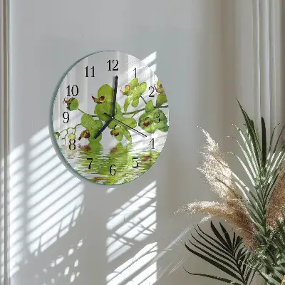 Ronde glas klok Orchidee