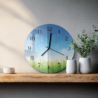 Klok glas met opdruk rond Gras