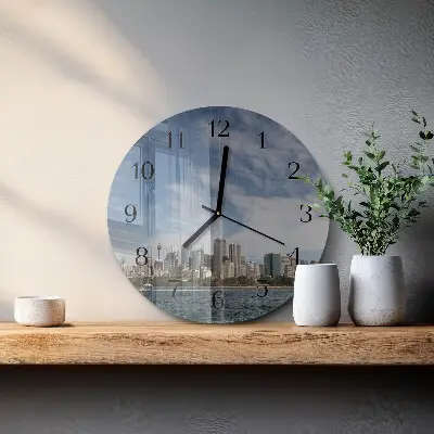 Ronde glazen wandklok Stad