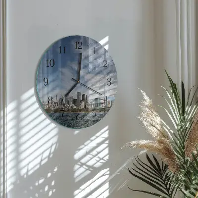 Ronde glazen wandklok Stad