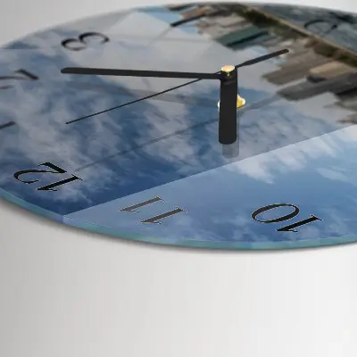 Ronde glazen wandklok Stad