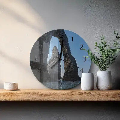 Ronde glazen wandklok Steen