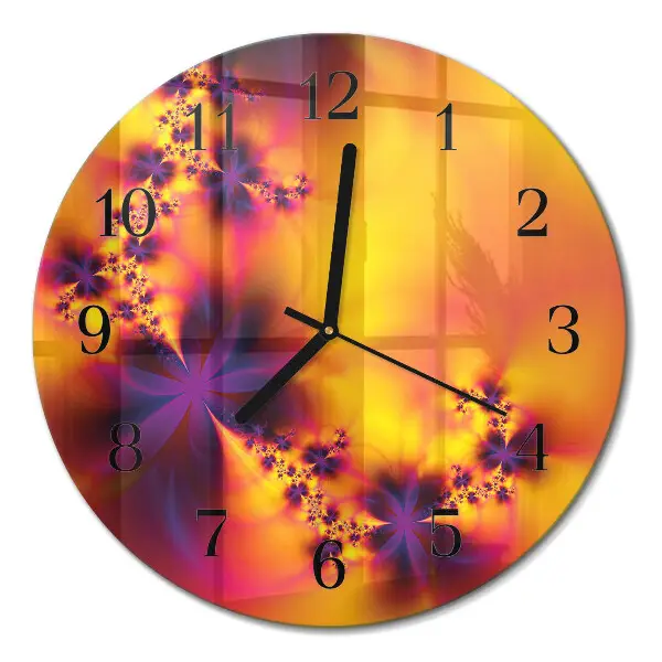 Wandklok glas decoratie rond Bloemen