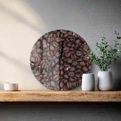 Ronde glazen wandklok Koffiebonen