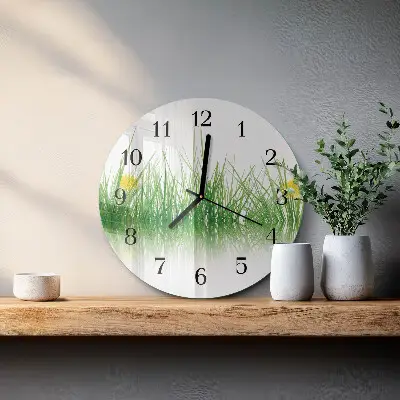 Wandklok glas decoratie rond Gras