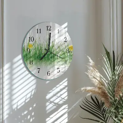 Wandklok glas decoratie rond Gras