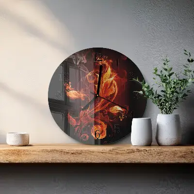 Ronde glazen wandklok Vuurbloem