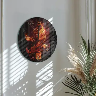 Ronde glazen wandklok Vuurbloem