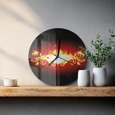 Wandklok glas decoratie rond Vuurbloem