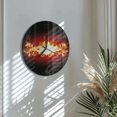 Wandklok glas decoratie rond Vuurbloem