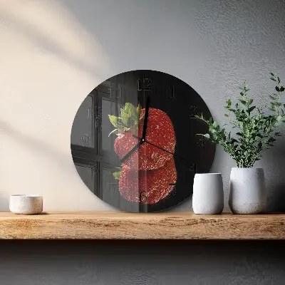 Ronde glazen wandklok Aardbei
