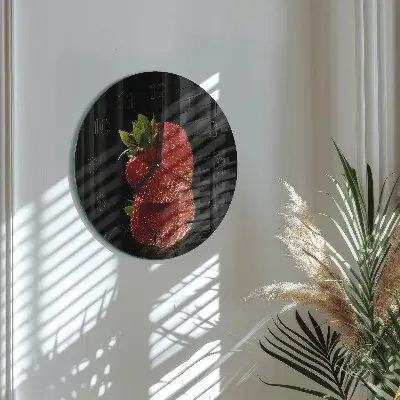 Ronde glazen wandklok Aardbei