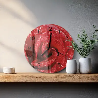 Ronde glazen wandklok Roos