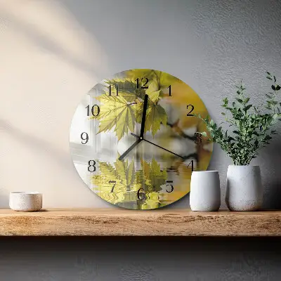 Ronde glazen wandklok Esdoornblad