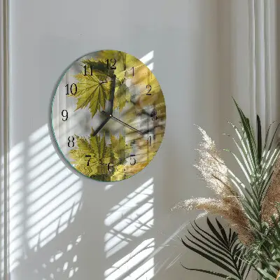 Ronde glazen wandklok Esdoornblad