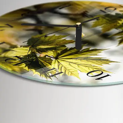 Ronde glazen wandklok Esdoornblad