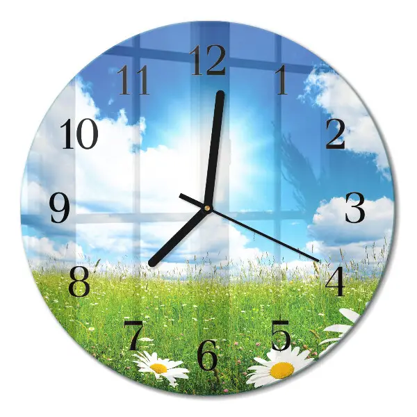 Wandklok glas decoratie rond Weidebloemen