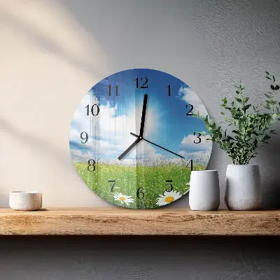 Wandklok glas decoratie rond Weidebloemen