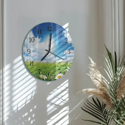 Wandklok glas decoratie rond Weidebloemen