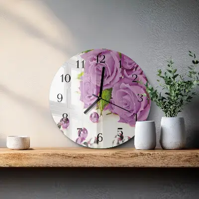 Wandklok glas decoratie rond Rozen