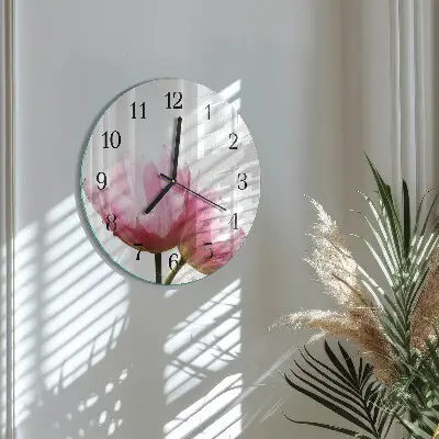 Ronde glazen wandklok Tulpen