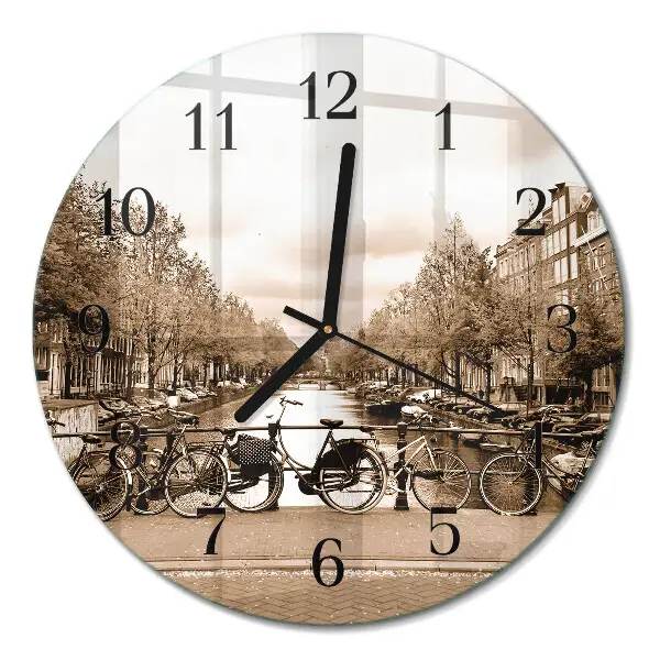 Ronde glazen klok Amsterdam in sepia