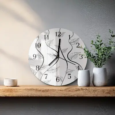 Ronde glazen wandklok Bladkunst