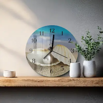 Wandklok glas decoratie rond Parel in een schelp