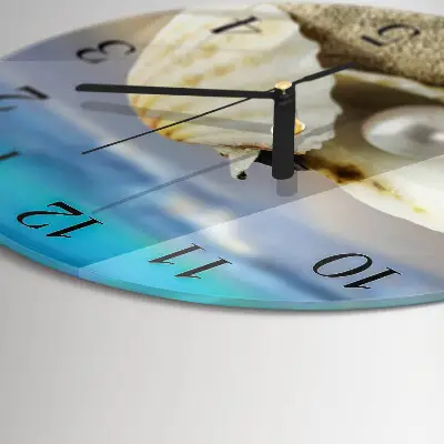 Wandklok glas decoratie rond Parel in een schelp