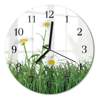 Wandklok glas decoratie rond Madeliefjes