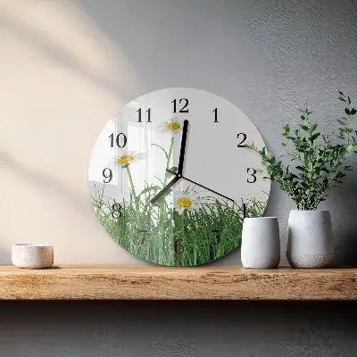 Wandklok glas decoratie rond Madeliefjes