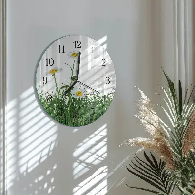 Wandklok glas decoratie rond Madeliefjes