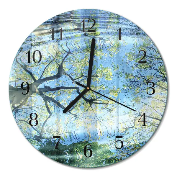 Ronde glazen wandklok Bomen, water
