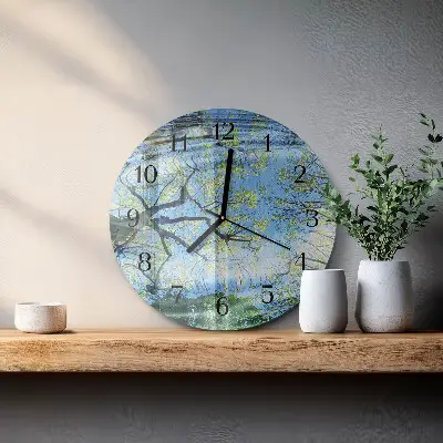 Ronde glazen wandklok Bomen, water