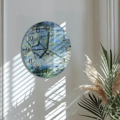 Ronde glazen wandklok Bomen, water