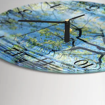 Ronde glazen wandklok Bomen, water