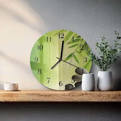 Ronde glazen wandklok Bamboe stenen