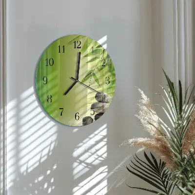 Ronde glazen wandklok Bamboe stenen